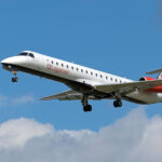 A Loganair Embraer ERJ-145EP in mid-flight.
