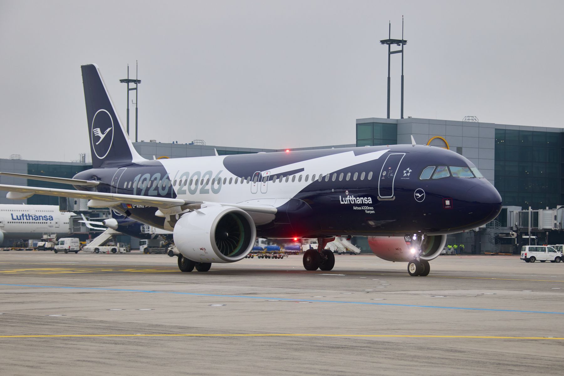 An Lufthansa aircraft A320 Neo in Sonderlackierung 100 Years Anniversary Livery Version in Frankfurt 