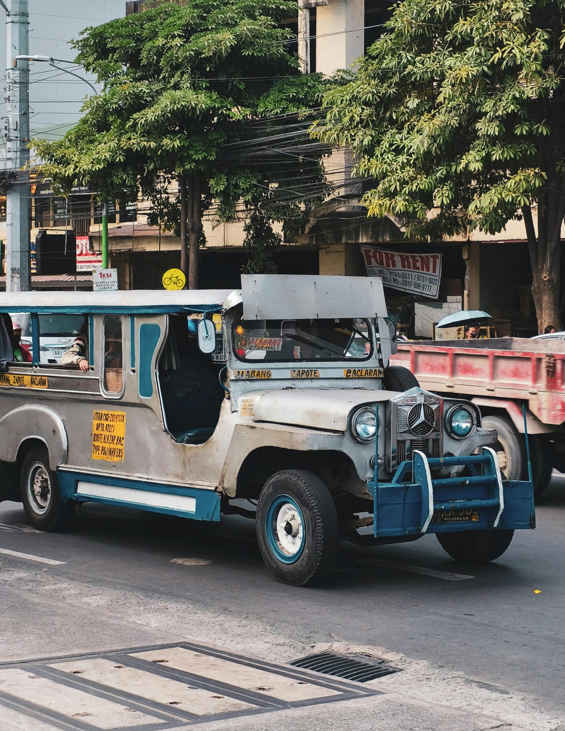 Vintage Jeepney on Busy Street in Manila