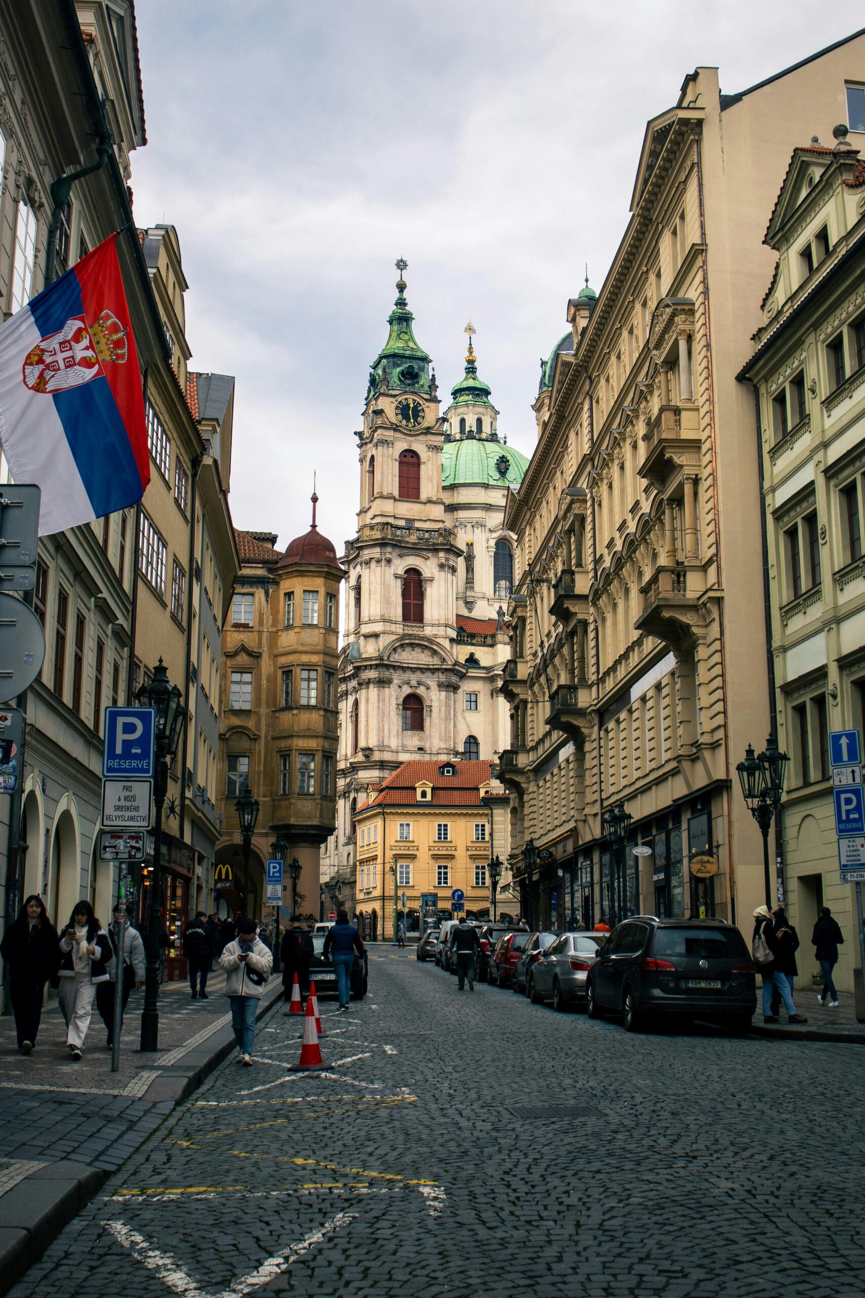 Charming Prague Street with Historical Basilica View