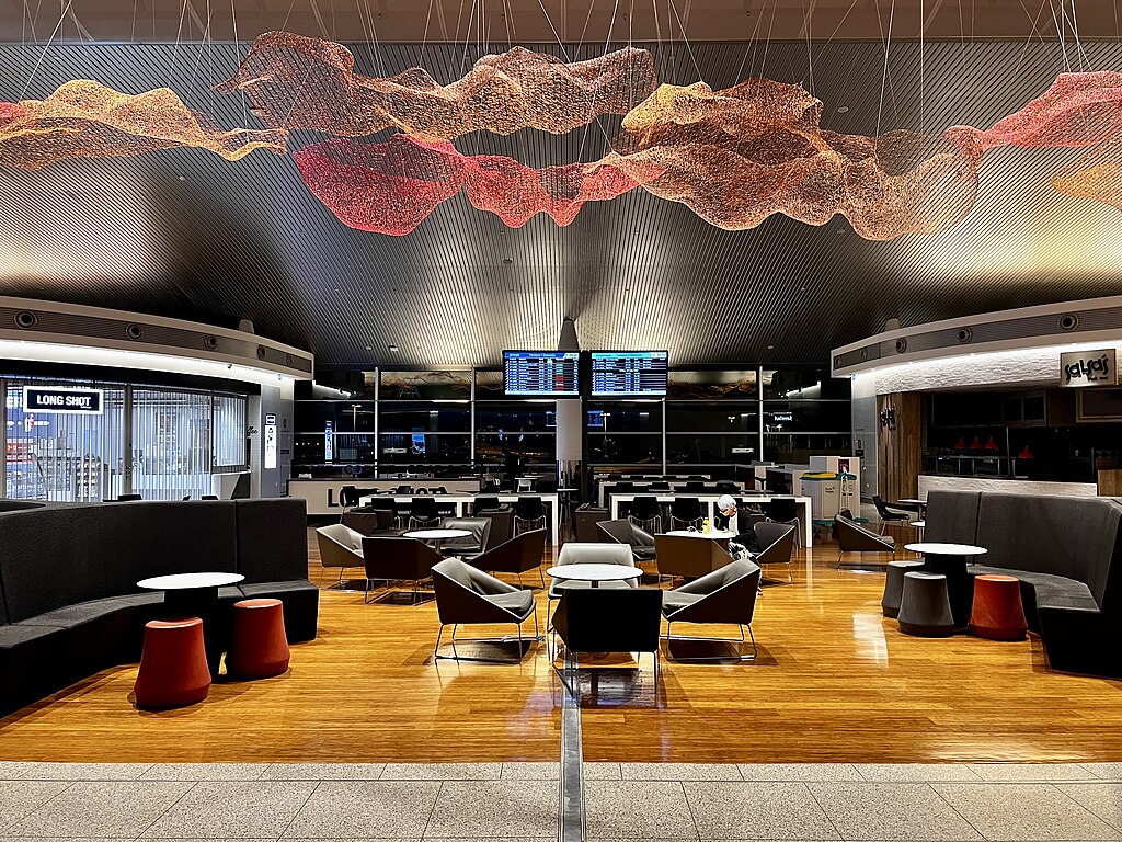 Terminal 1 waiting room at night at Perth Airport.