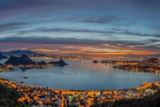 Panoramic view of Rio de Janeiro at sunset