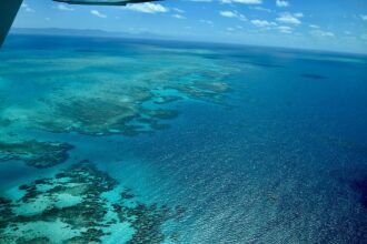 Birdseye view over The Great Barrier Reef in Australia.