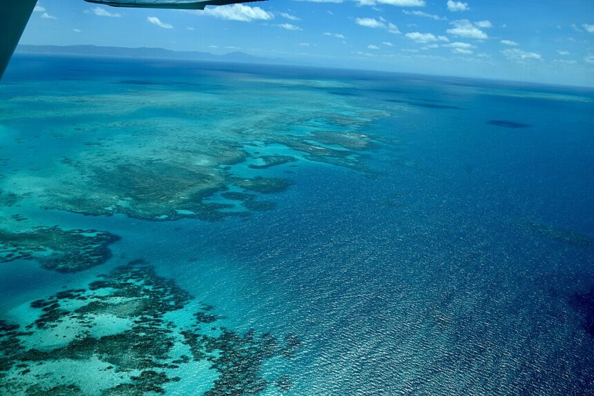 Birdseye view over The Great Barrier Reef in Australia.