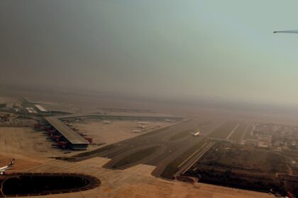 The geographical view of an airport runway