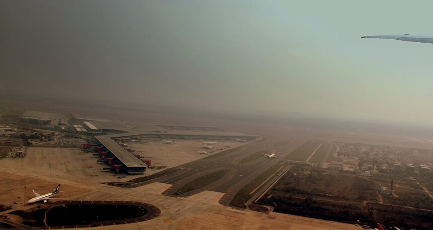 The geographical view of an airport runway