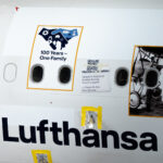 Designs by the employees on the fuselage of a Lufthansa aircraft