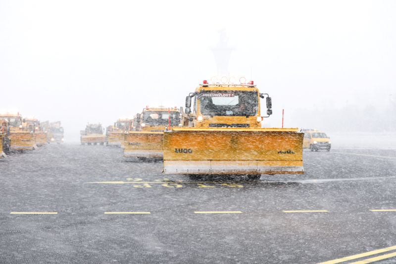 De-icing equipment at Amsterdam Schiphol Airport during winter operations