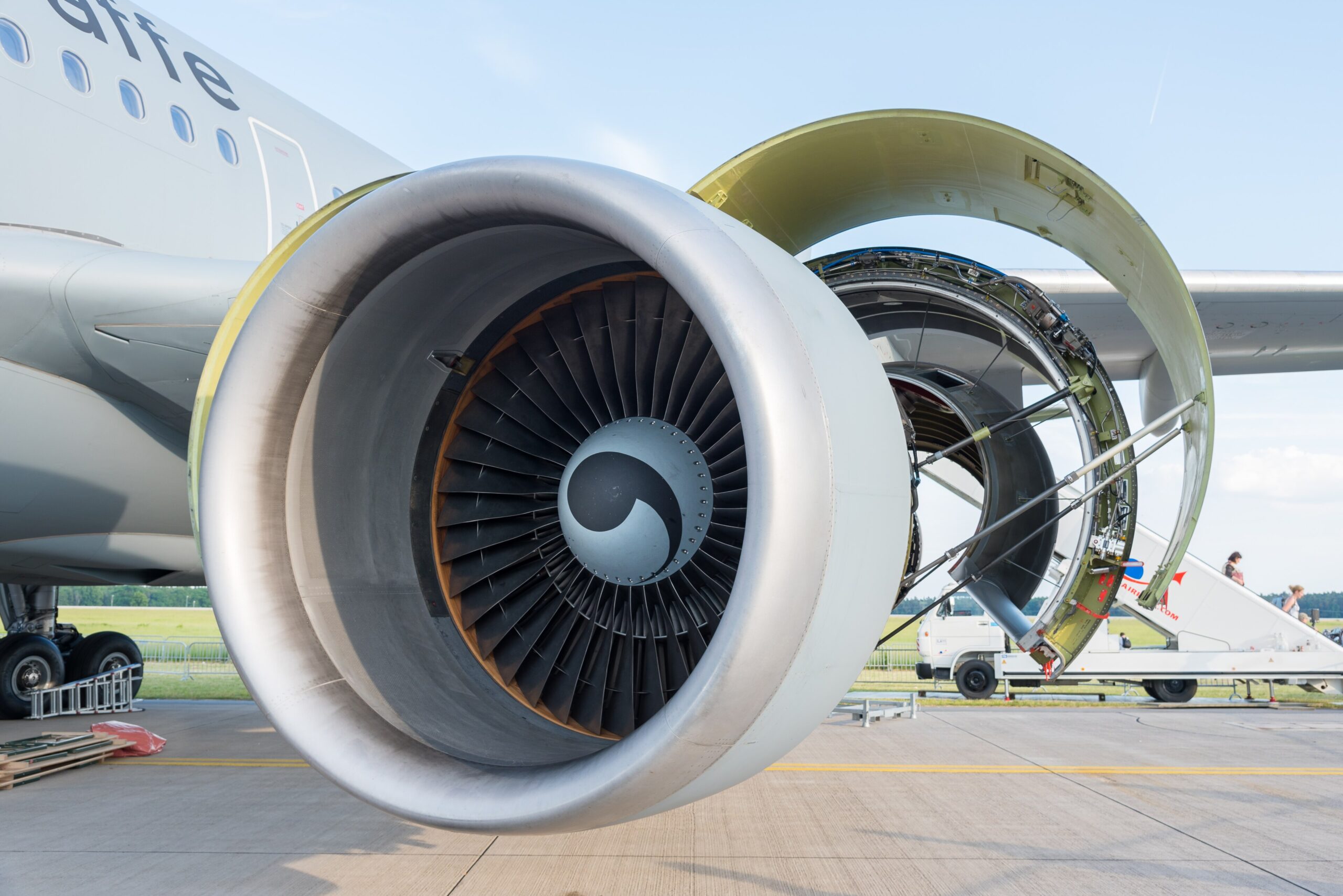 German Air Force Airbus A310 close up of CF6-80C2 engine while stationary on the runway