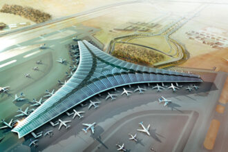 Birdseye view of Kuwait International Airport.