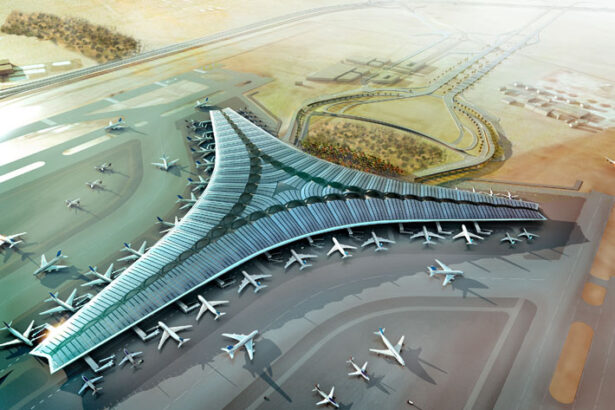 Birdseye view of Kuwait International Airport.