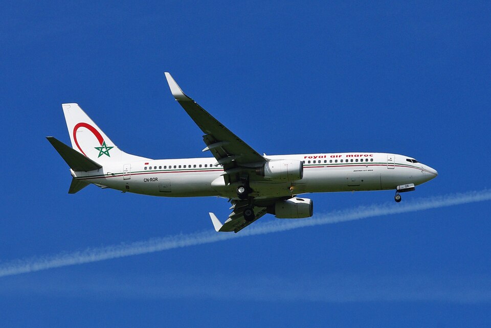 Royal Air Maroc Flight approaching Gatwick Airport London. Taken 2022.