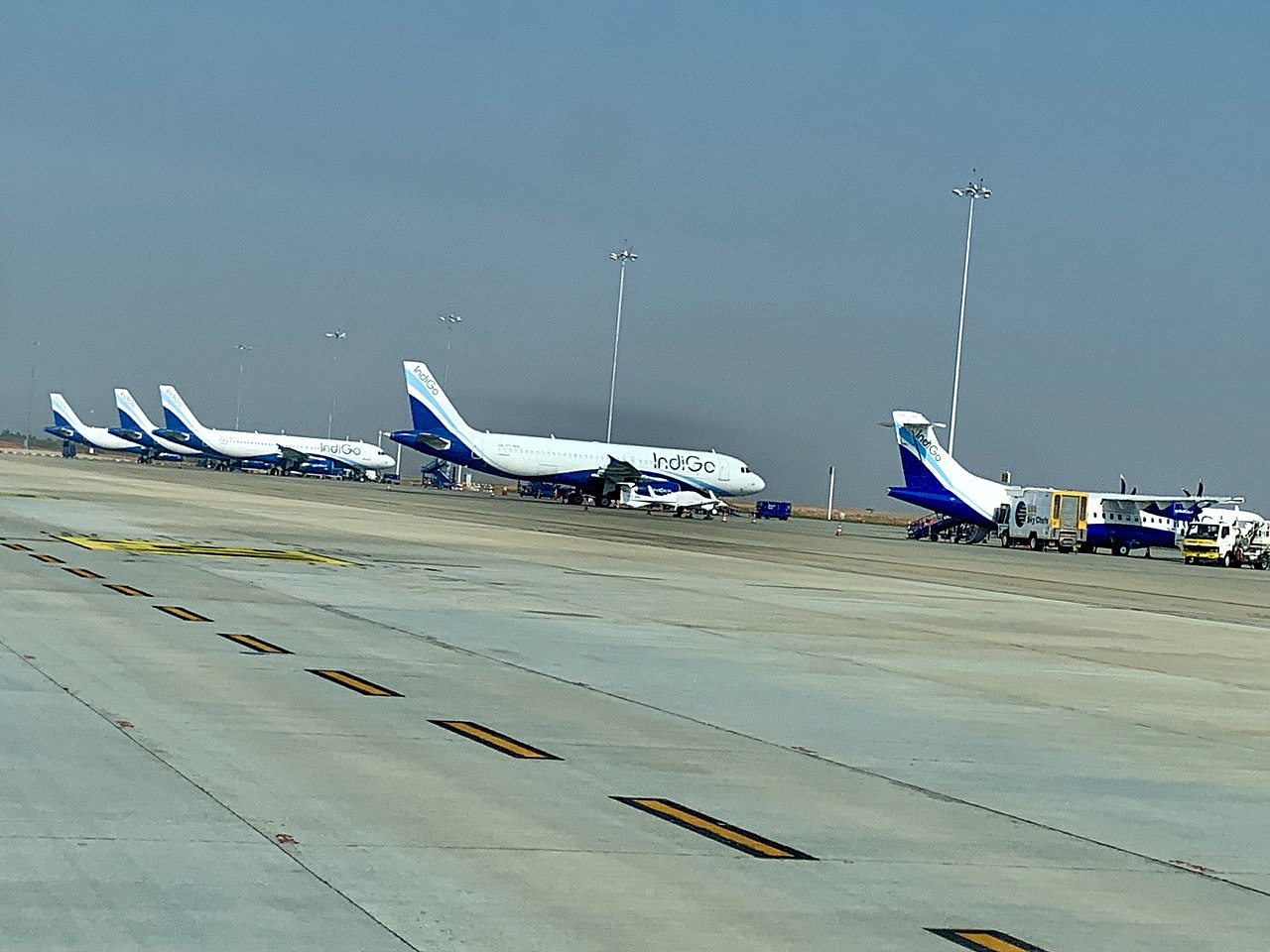 Line of IndiGo planes on ground