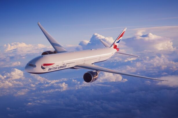 Boeing 777-300 takes to the skies.