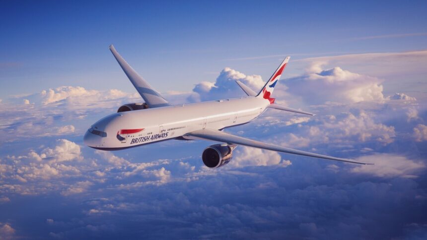 Boeing 777-300 takes to the skies.