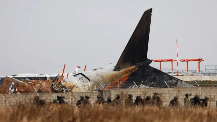 A plane crashed on the ground