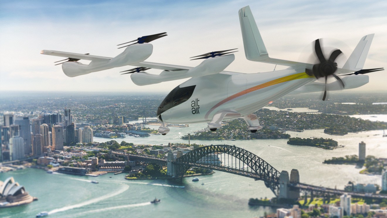 An image of Alt Air aircraft over the city of Sydney 