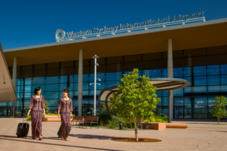 Singapore Airlines cabin crew at Western Sydney International Airport.