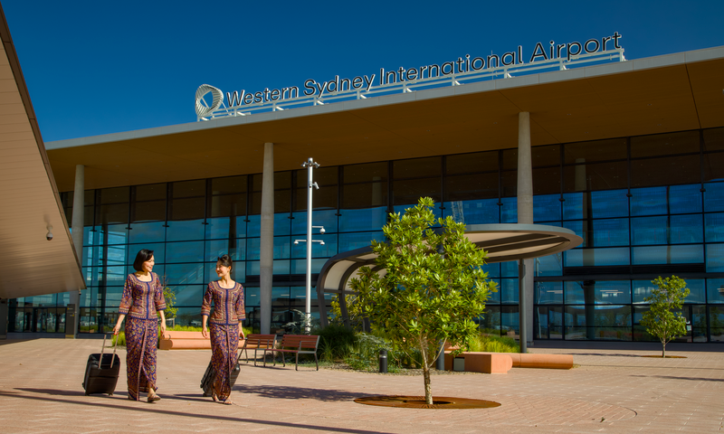 Singapore Airlines cabin crew at Western Sydney International Airport.