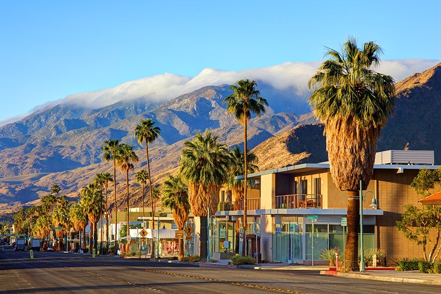 A photo of a street in Palm Springs, California 
