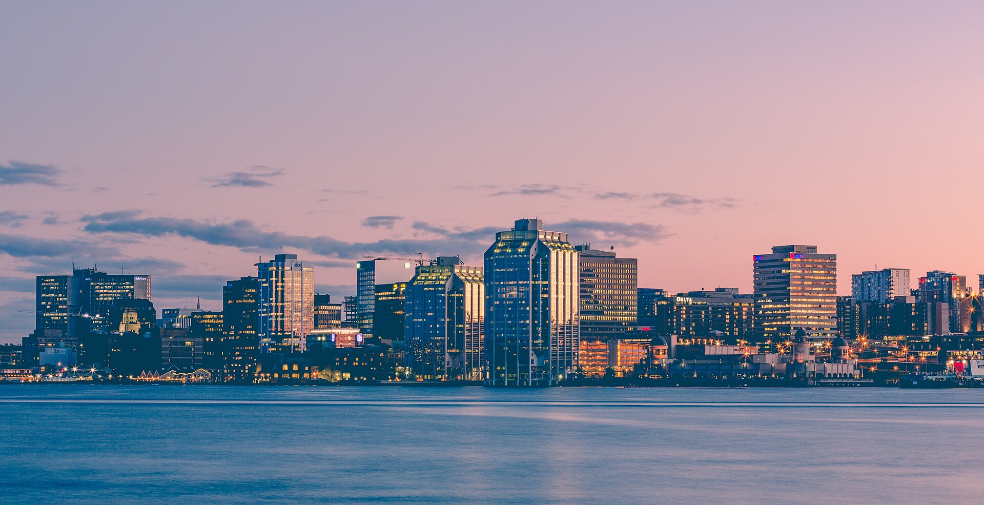 An image of the sunset skyline of the city of Halifax, Nova Scotia in Canada