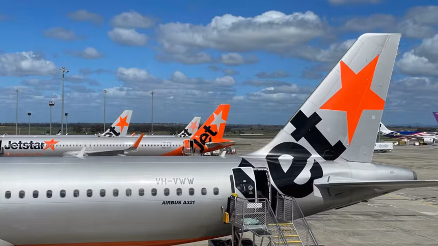 Tail end of Jetstar aircraft