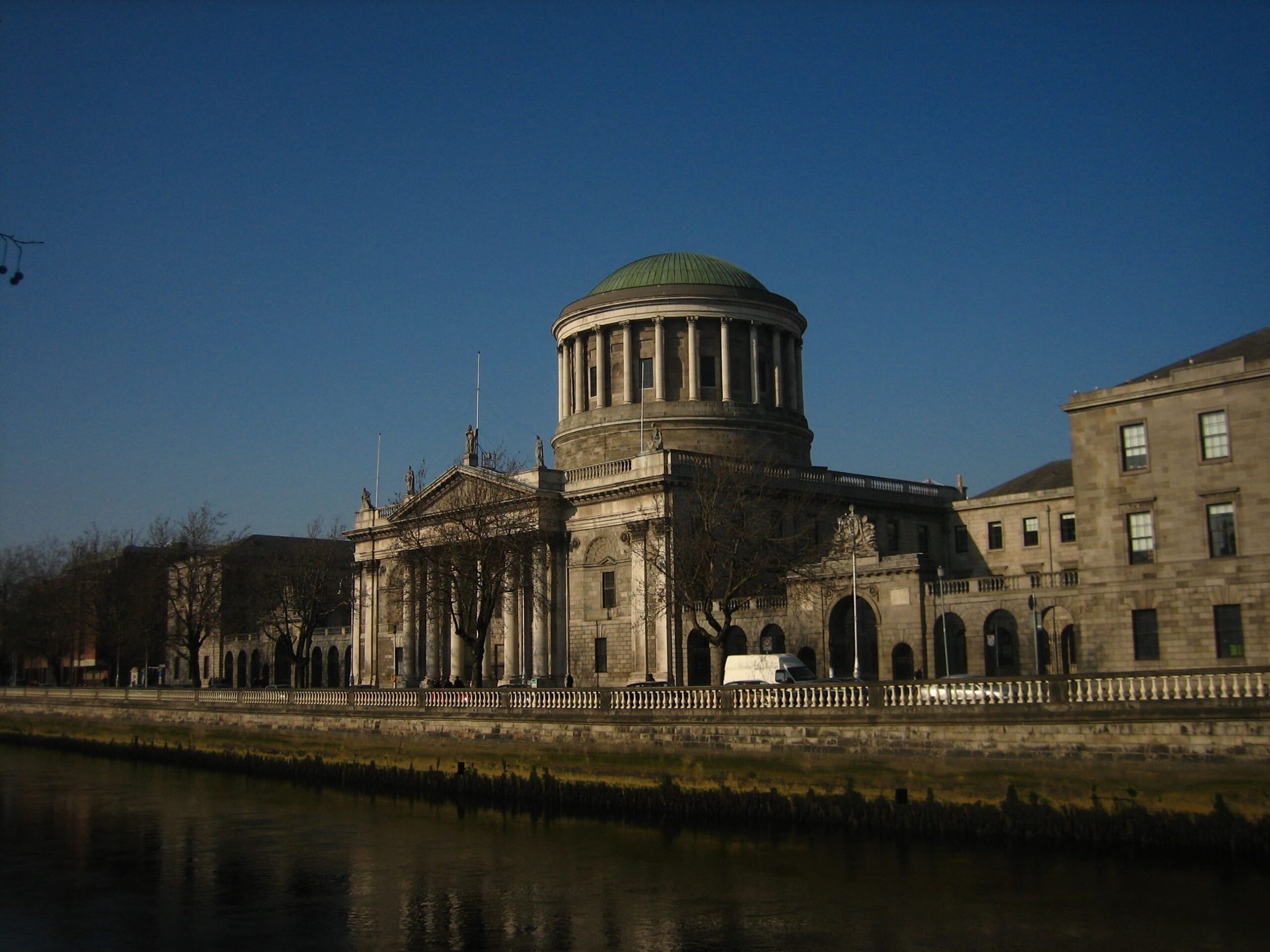 Four Courts building in Dublin, Ireland, in sunset light.