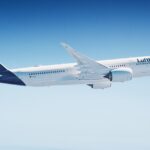 Lufthansa Airbus A350 aircraft flying in the sky