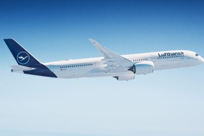 Lufthansa Airbus A350 aircraft flying in the sky