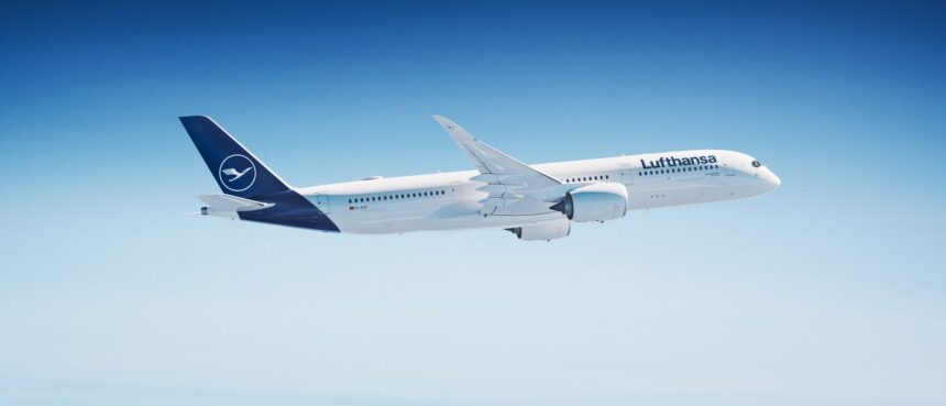 Lufthansa Airbus A350 aircraft flying in the sky