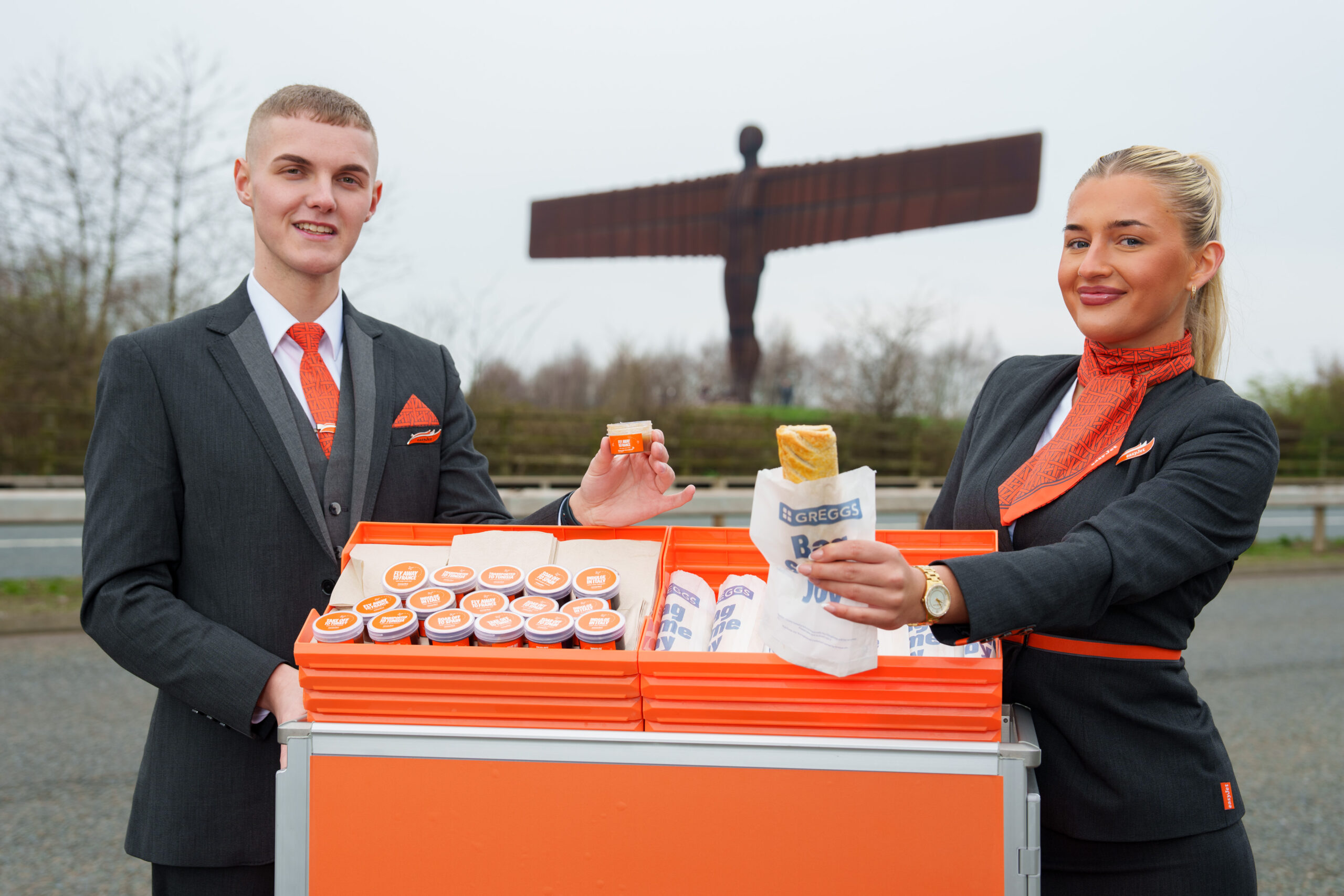 easyJet representatives offering up sausage Rolls in Newcastle city centre