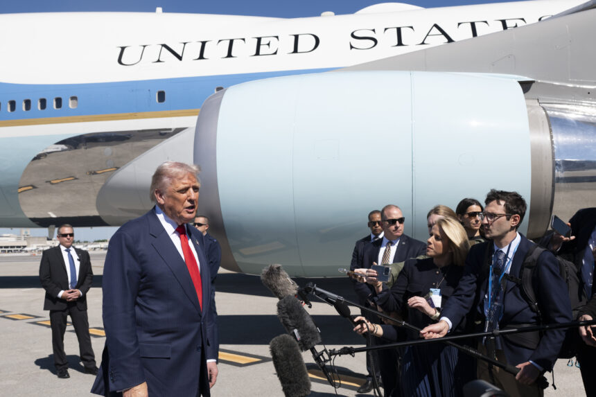 President Donald Trump disembarks Air Force One at Palm Beach International Airport, Florida on Friday, October 31, 2025, and departs for the Mar-a-Lago Club