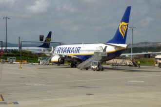 An aircraft parked on the tarmac