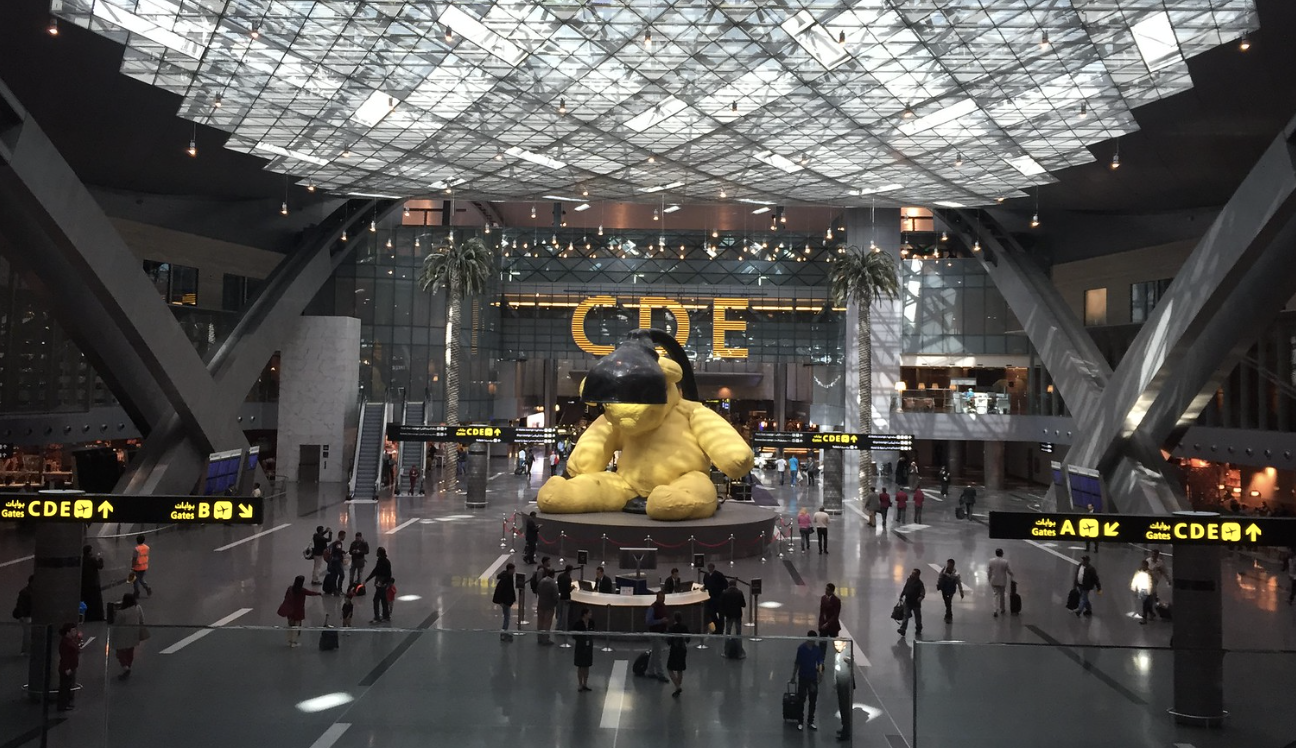 Hamad International departures, interior of airport.