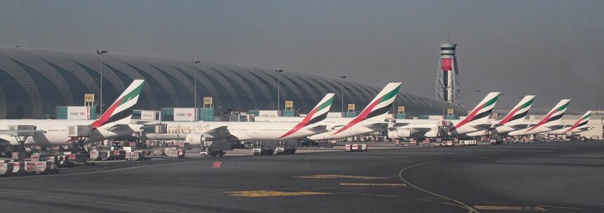 planes lined up at Dubai airport