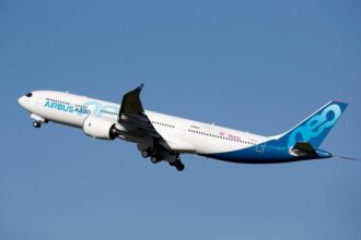 An Airbus A330neo aircraft takes off from the Airbus delivery center in Colomiers near Toulouse, France, March 20, 2019