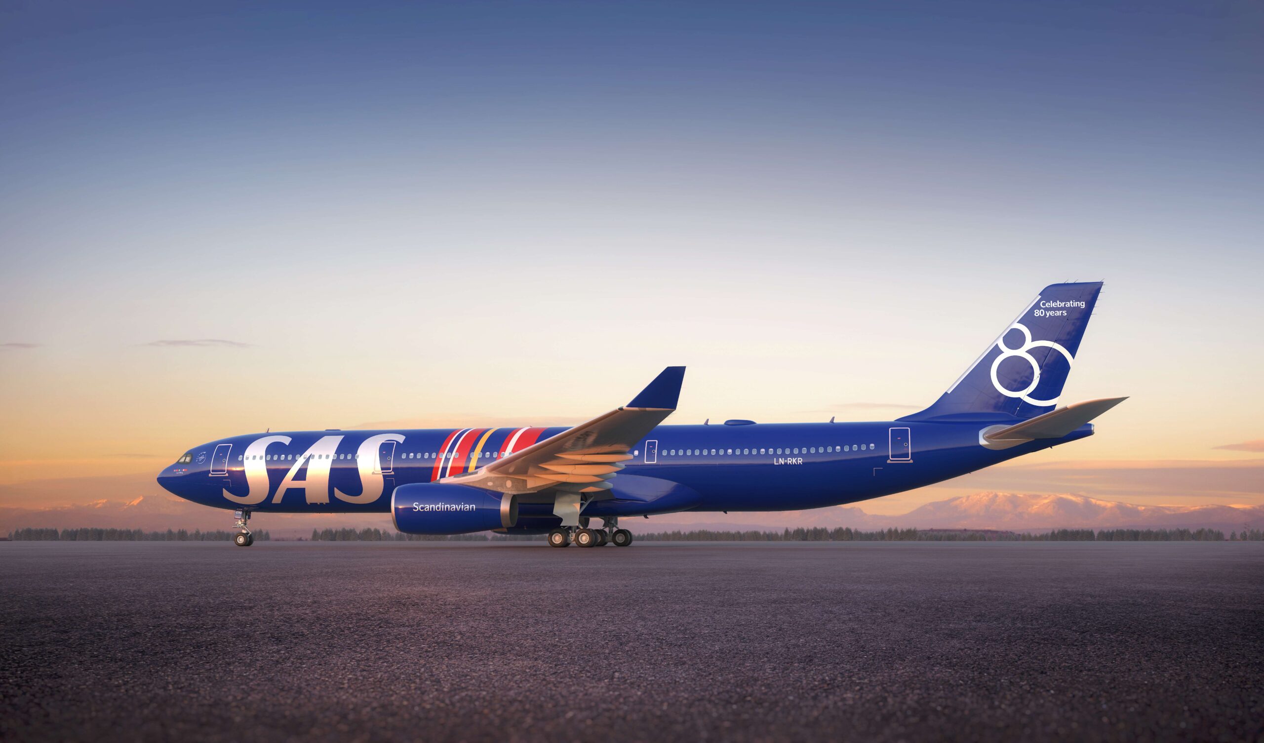SAS aircraft in airline’s recognisable design elements (blue)