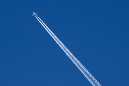 Airbus taking off in blue skies.