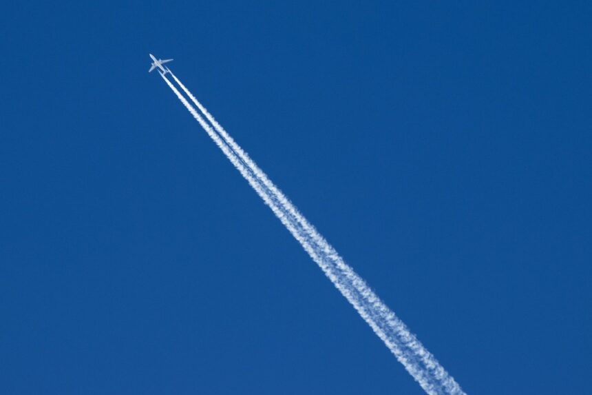 Airbus taking off in blue skies.