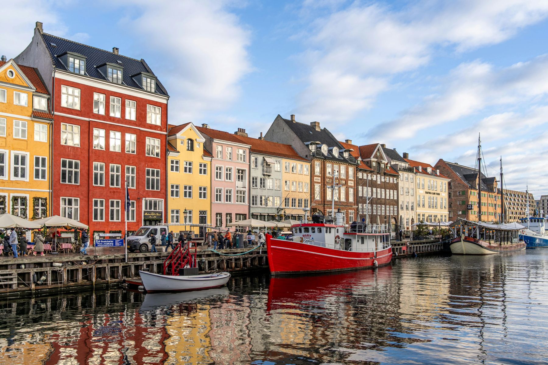 A colourful image of Nyhaven harbour in Copenhagen, Denmark