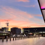 Heathrow Airport Terminal 3 at sunset