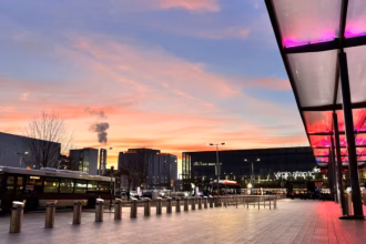 Heathrow Airport Terminal 3 at sunset