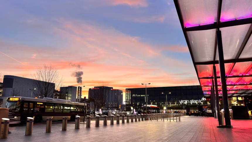 Heathrow Airport Terminal 3 at sunset