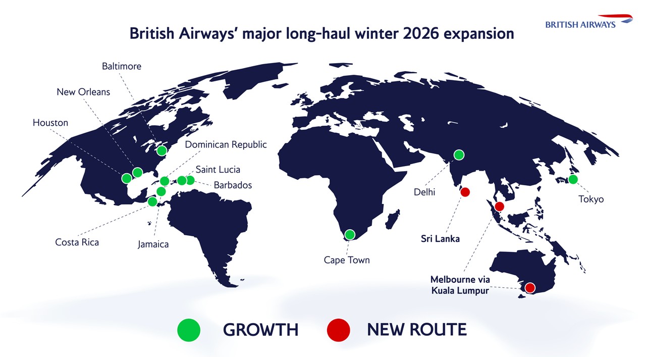 map showing where the new destinations and added routes are in the world