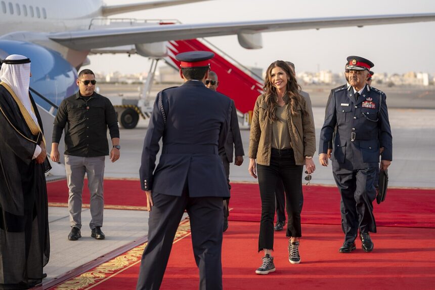 Kristi Noem arriving at Bahrain International Airport.