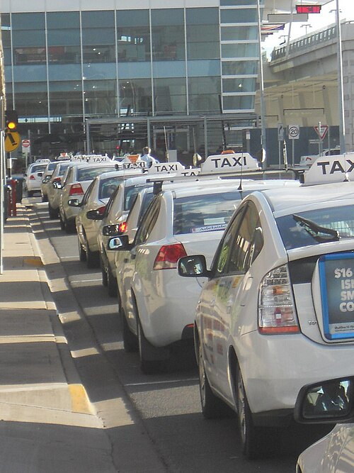 Taxi's ques outside Adelaide airport, Australia.