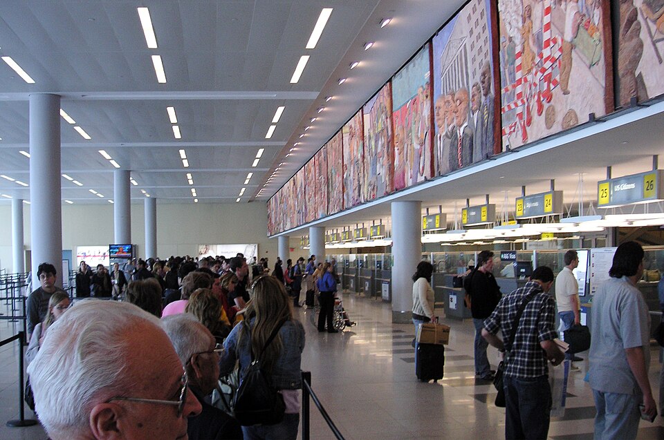 Long queues at USA immigration at JFK airport.