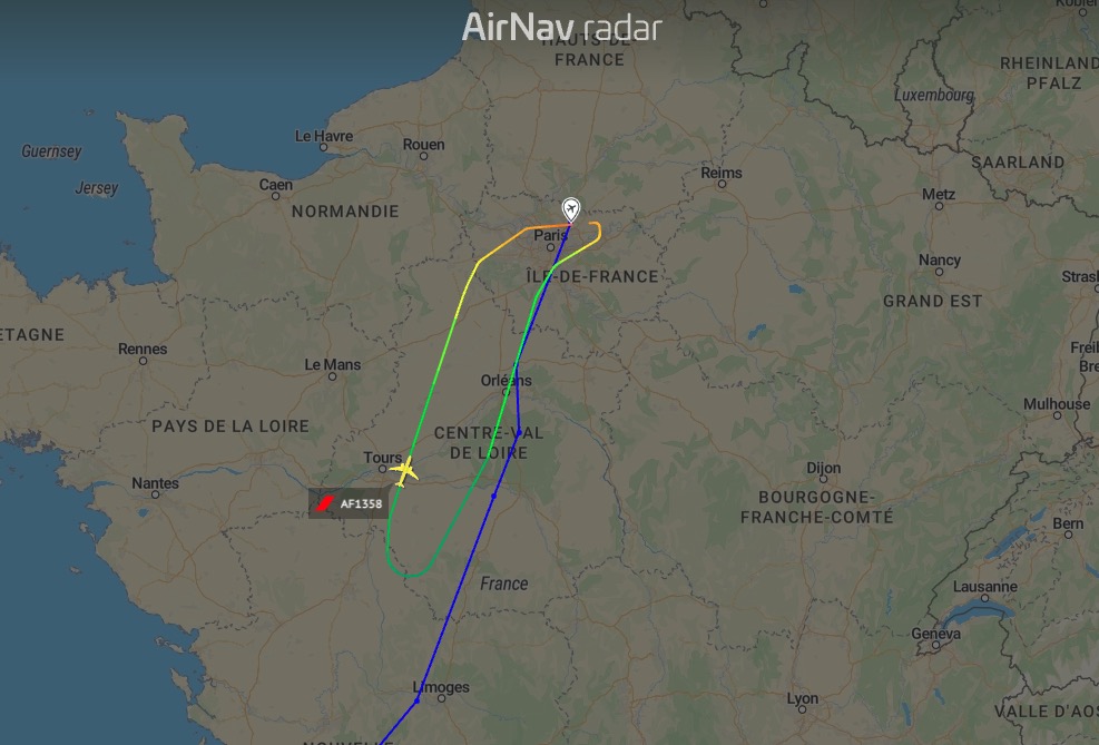 Image of AirNav Radar data showing the U-turn of the AF1358 aircraft. 
