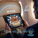 A person playing online casino on a tablet during a flight