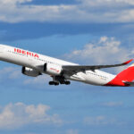 Iberia Airbus A350 departing JFK Airport on a flight to Madrid Barajas Airport